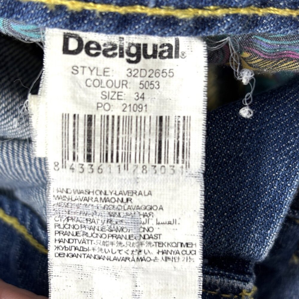 Desigual Denim High Waist Jean Shorts Life Embellished lace embroidery Size 34 - Picture 10 of 11